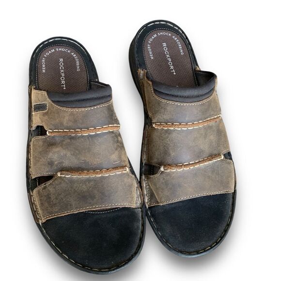 Rockport Darwyn Outdoor Sandals Slides Brown Leather Classic Men’s size 12 - Picture 6 of 14